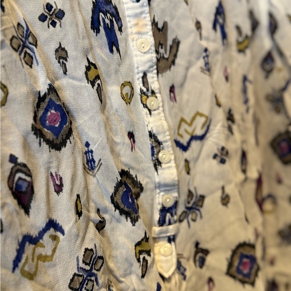 Lucky Brand Aztec Boho Print Sheer Henley Blouse Size L Natural Long Sleeve - Picture 4 of 7